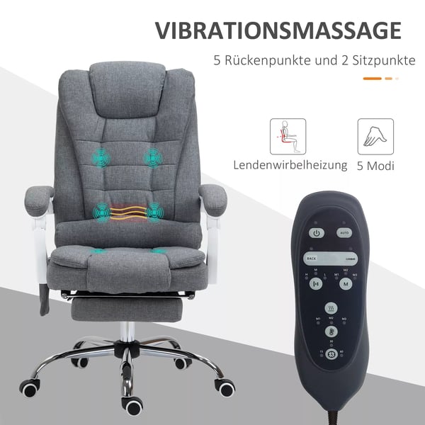 Hierova Toimistotuoli, Ergonominen Työtuoli Lepotuella, Lämmitystoiminnolla, Korkeussäädettävä Kääntyvä Tuoli Jalkatuki Sivutasku Harmaa