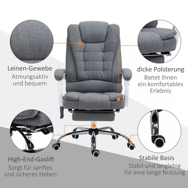 Hierova Toimistotuoli, Ergonominen Työtuoli Lepotuella, Lämmitystoiminnolla, Korkeussäädettävä Kääntyvä Tuoli Jalkatuki Sivutasku Harmaa
