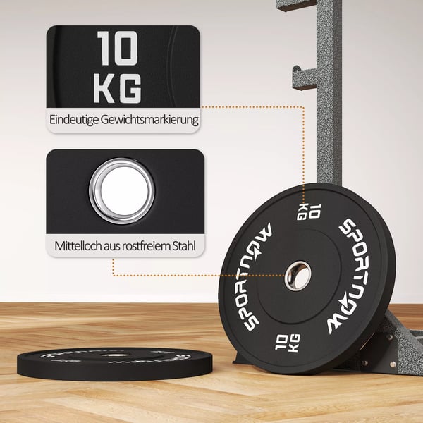 SPORTNOW Håndvægtskiver-sæt, 2 x 10 kg, vægtskiver til 50 mm stang, Ø 50 mm hul, sort