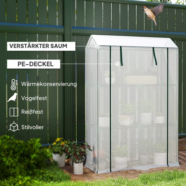 Outsunny Drivhus med hylder, Vinterfast Foliedrivhus af stål og plast, hvid, 100x40x150cm