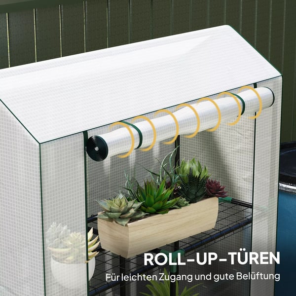 Outsunny Drivhus med hylder, Vinterfast Foliedrivhus af stål og plast, hvid, 100x40x150cm