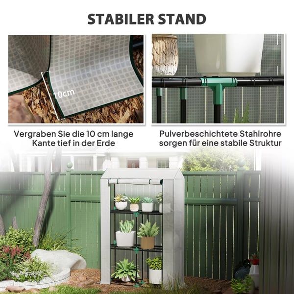 Outsunny Drivhus med hylder, Vinterfast Foliedrivhus af stål og plast, hvid, 100x40x150cm
