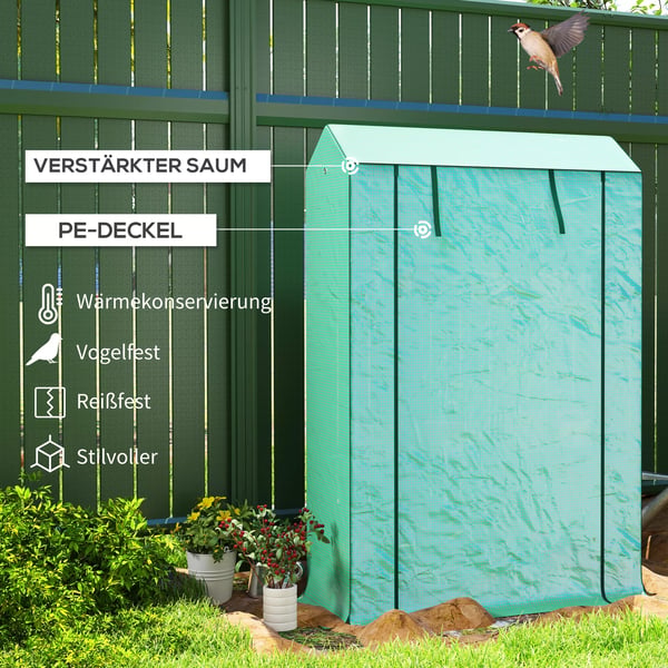 Outsunny Drivhus med 3 hylder, grønt plast- og stålfoliedrivhus, 100x40x150cm