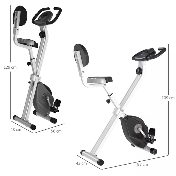 HOMCOM F-Bike motionscykel med 8-trins magnetisk modstand, højdejusterbar, stål, sort+grå, 43x97x109 cm
