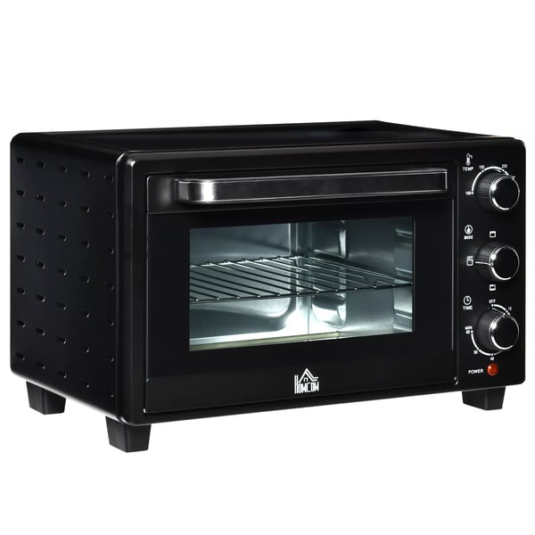 HOMCOM Minivarugn 21L, 3 tillagningslägen, 100°C-230°C, 1400W, rostfritt stål & glas, svart+silver, 46,4x38x28,5cm