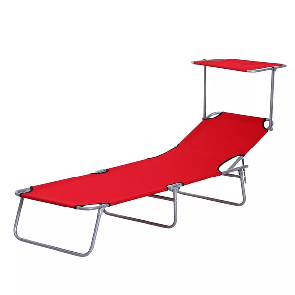 Outsunny solstol liggestol wellness-stol strandstol sammenklappelig med solbeskyttelse rød 187 x 58 x 36 cm