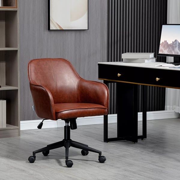Vinsetto kontorstol, skrivebordsstol med vippefunktion, hjul, kunstlæderlook, 93-101 cm højdejusterbar, op til 120 kg, brun