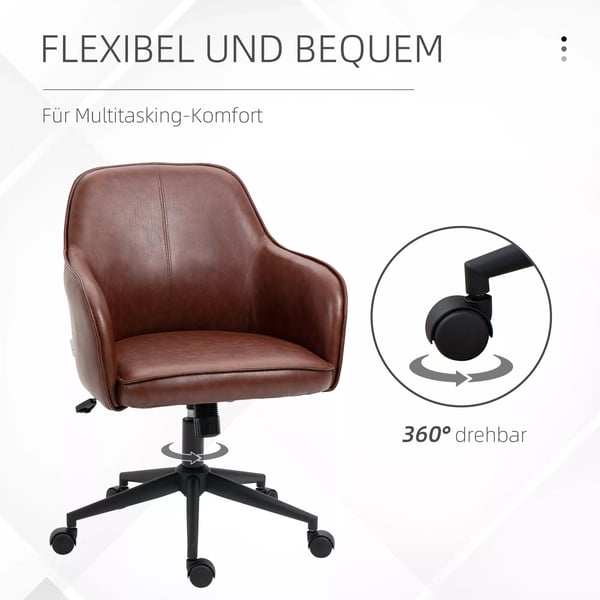 Vinsetto kontorstol, skrivebordsstol med vippefunktion, hjul, kunstlæderlook, 93-101 cm højdejusterbar, op til 120 kg, brun