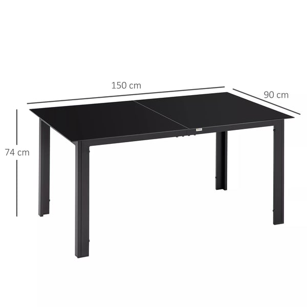 Outsunny Havebord i sort glas og aluminium, 150x90x74 cm
