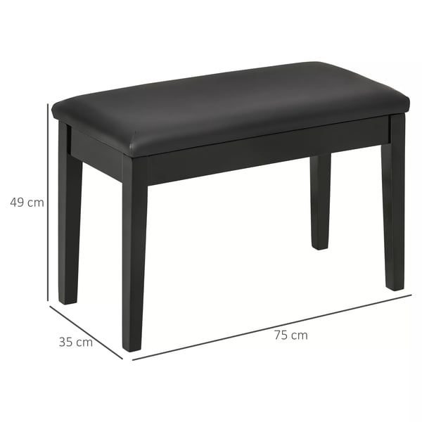 HOMCOM Klaverbænk: Sort, Justerbar Højde, Skjult Opbevaring, Læderpolster, Gummitræ, 75x35x49cm