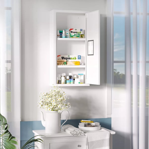 kleankin medicinskab, førstehjælpsskab i hvid med 3 indvendige hylder & magnetlukning, til medicin, 40x15x53,5 cm