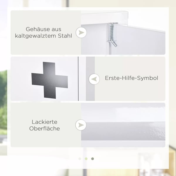 kleankin medicinskab, førstehjælpsskab i hvid med 3 indvendige hylder & magnetlukning, til medicin, 40x15x53,5 cm