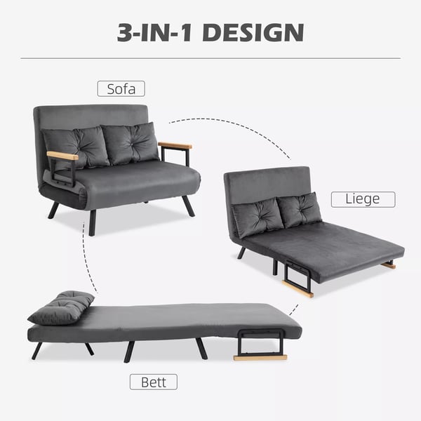 HOMCOM Sovesofa med opbevaring og justerbart ryglæn, fløjlslook, mørkegrå