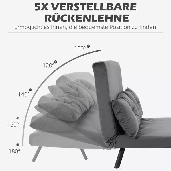 HOMCOM Sovesofa med opbevaring og justerbart ryglæn, fløjlslook, mørkegrå