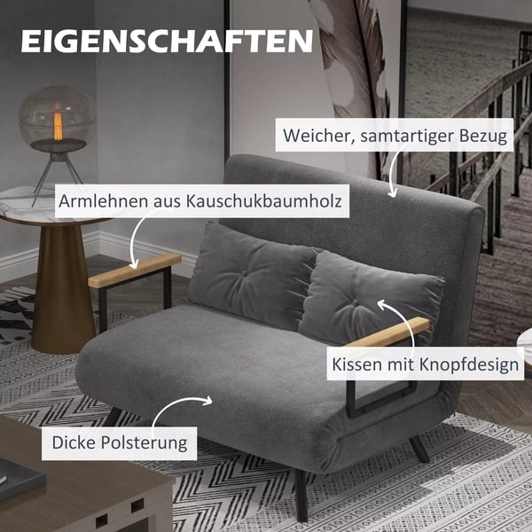 HOMCOM Sovesofa med opbevaring og justerbart ryglæn, fløjlslook, mørkegrå