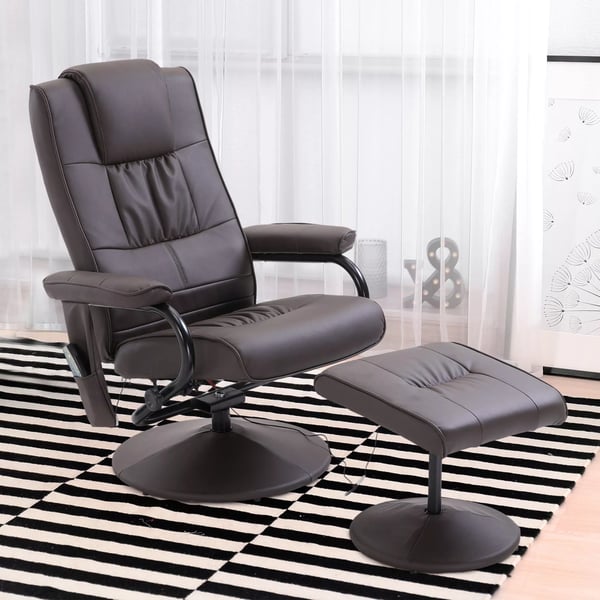 HOMCOM massageskammel med hvilestol, drejbar, med massage og liggefunktion, kunstlæder, brun