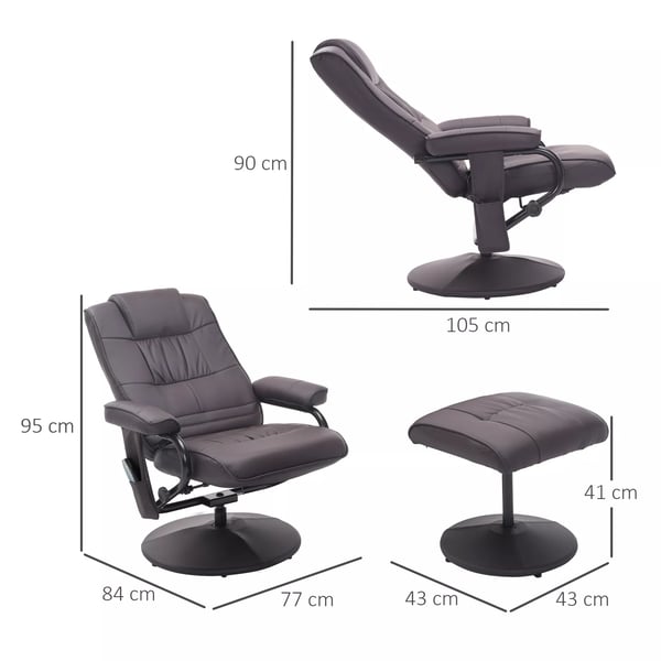 HOMCOM massageskammel med hvilestol, drejbar, med massage og liggefunktion, kunstlæder, brun