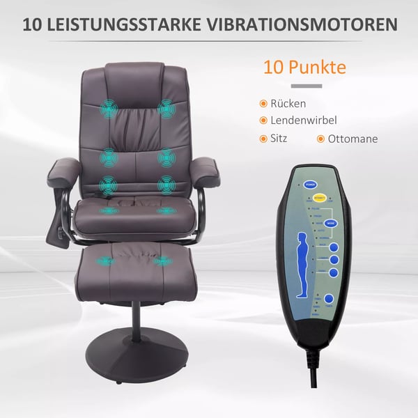 HOMCOM massageskammel med hvilestol, drejbar, med massage og liggefunktion, kunstlæder, brun