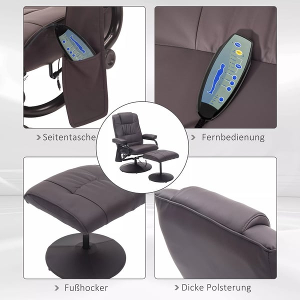 HOMCOM massageskammel med hvilestol, drejbar, med massage og liggefunktion, kunstlæder, brun