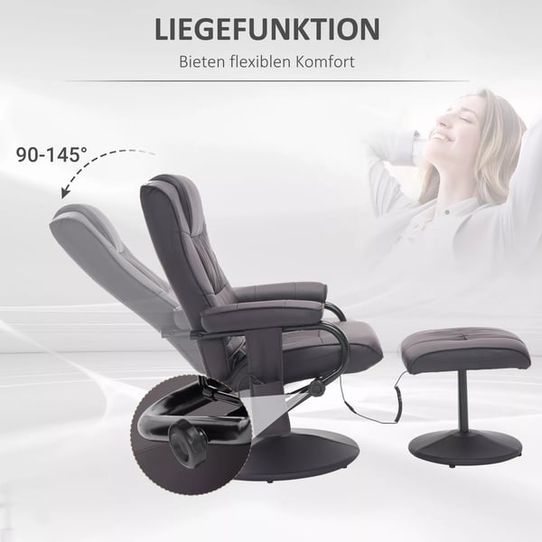 HOMCOM massageskammel med hvilestol, drejbar, med massage og liggefunktion, kunstlæder, brun