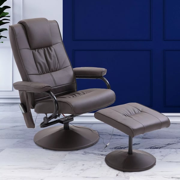 HOMCOM massageskammel med hvilestol, drejbar, med massage og liggefunktion, kunstlæder, brun