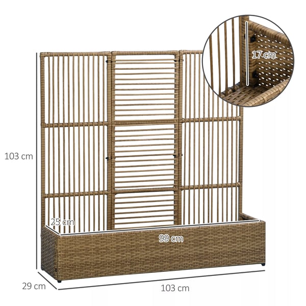 Outsunny højbed i polyrattan med espalier, plantekasse, urtepotte, havebed, til have, altan, sandfarvet, 103 x 103 x 29 cm