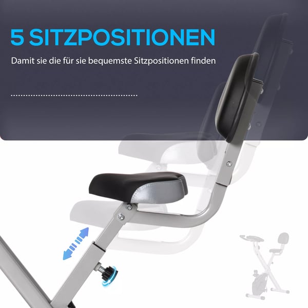 HOMCOM F-Bike motionscykel med 8-trins magnetisk modstand, højdejusterbar, stål, sort+grå, 43x97x109 cm