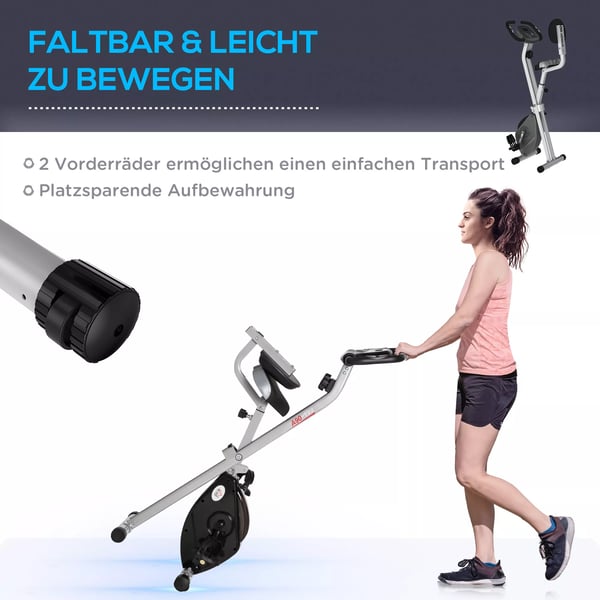 HOMCOM F-Bike motionscykel med 8-trins magnetisk modstand, højdejusterbar, stål, sort+grå, 43x97x109 cm