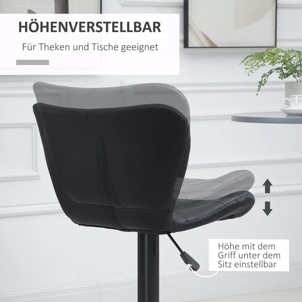 HOMCOM 2 stk. Barstole med Ryglæn og Metalbase - Sort Kunstlæder