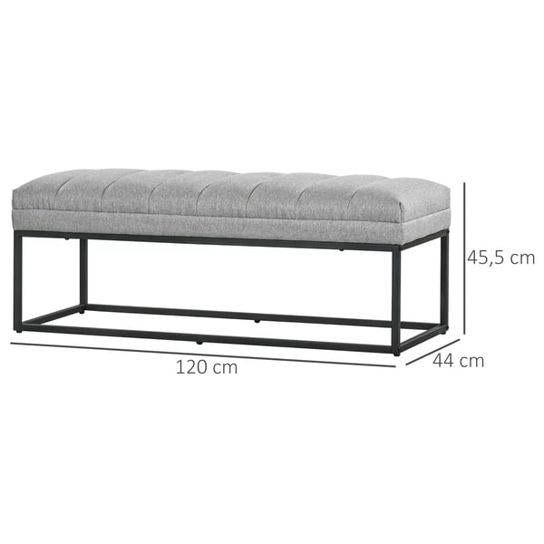 Sohvapenkki, Pellavakangas (100% Polyesteri), Vaaleanharmaa, Teräsjalat, Max 200kg, 120x44x45.5cm