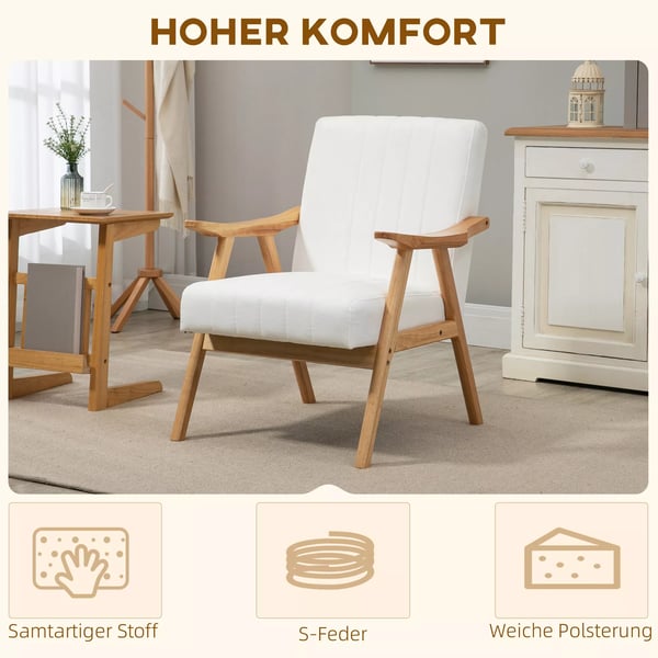 HOMCOM nojatuoli, sametti, kumipuu, kerma, 68x74x82cm