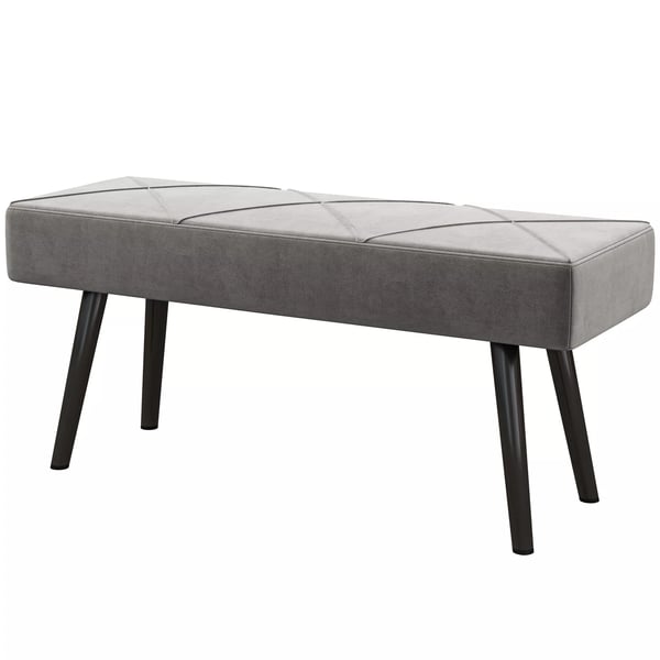 HOMCOM polstret bænk i fløjlslook, siddebænk, sengebænk, entrébænk med X-mønster, op til 120 kg, til soveværelse, 100x36x45 cm, grå