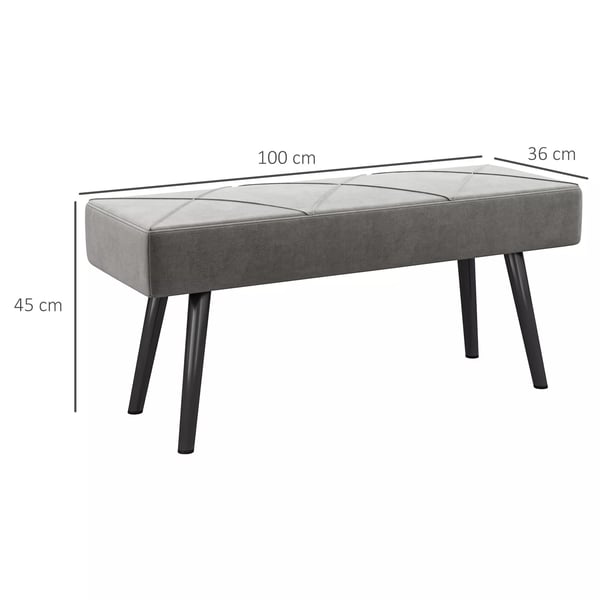 HOMCOM polstret bænk i fløjlslook, siddebænk, sengebænk, entrébænk med X-mønster, op til 120 kg, til soveværelse, 100x36x45 cm, grå