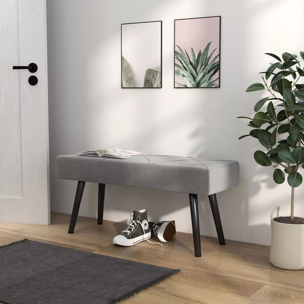 HOMCOM polstret bænk i fløjlslook, siddebænk, sengebænk, entrébænk med X-mønster, op til 120 kg, til soveværelse, 100x36x45 cm, grå