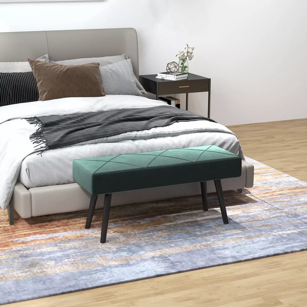 HOMCOM Sidobänk i sammet, grön, polyester, 100x36x45 cm