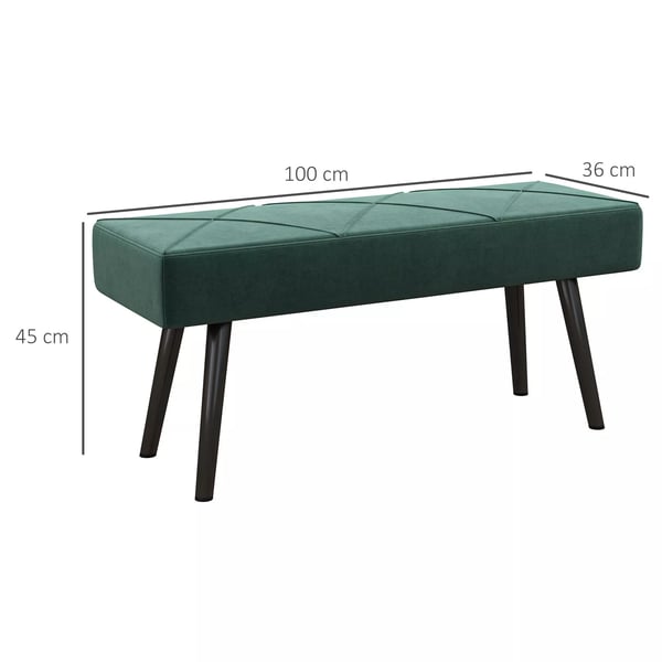 HOMCOM Sidobänk i sammet, grön, polyester, 100x36x45 cm