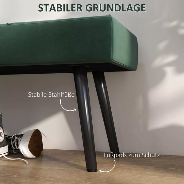 HOMCOM Sidobänk i sammet, grön, polyester, 100x36x45 cm