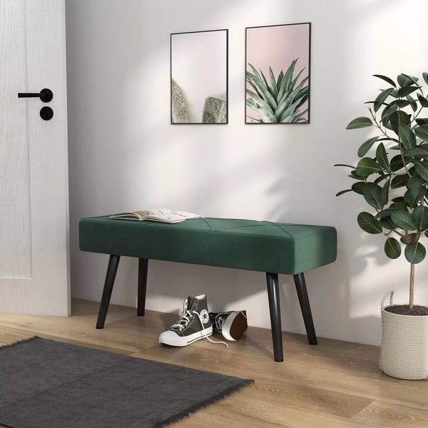 HOMCOM Sidobänk i sammet, grön, polyester, 100x36x45 cm