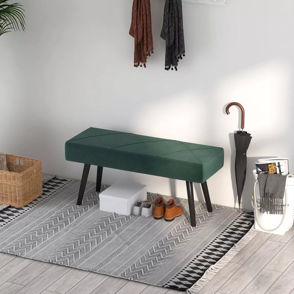 HOMCOM Sidobänk i sammet, grön, polyester, 100x36x45 cm