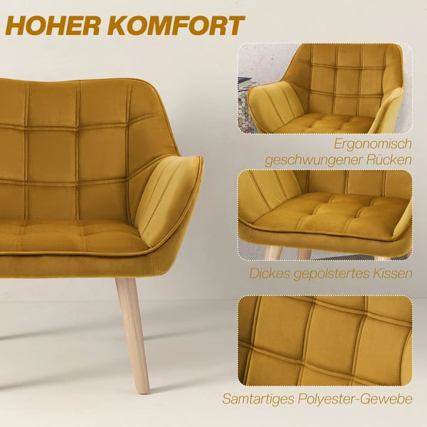 Yksittäinen Nojatuoli Siipituoli, Samettinen, Skandinaavinen, Keltainen - 67x61.5x71 cm