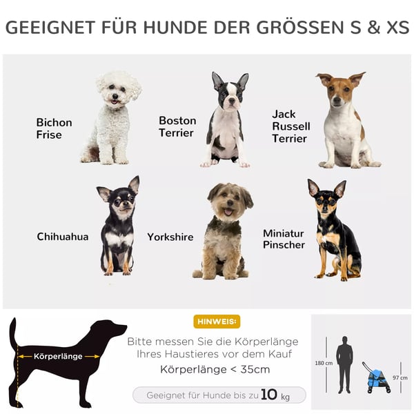 PawHut Hundebuggy - Foldbar, Blå Oxford & Stål med Meshvindue og Sikkerhedssnorer, 15kg Kapacitet