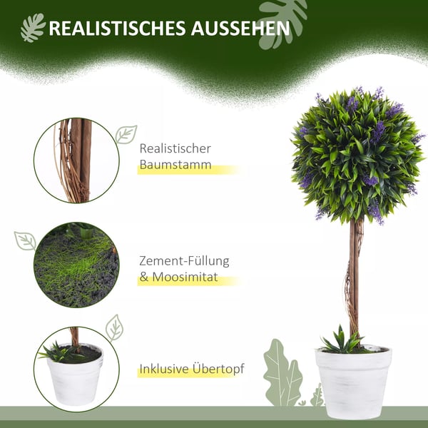 HOMCOM 2 stk. Kunstig lavendelplante i potte, 60 cm grøn plastik, til indendørs og udendørs brug