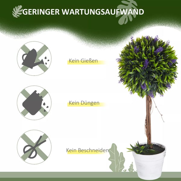HOMCOM 2 stk. Kunstig lavendelplante i potte, 60 cm grøn plastik, til indendørs og udendørs brug