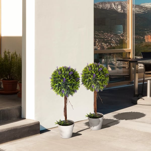 HOMCOM 2 stk. Kunstig lavendelplante i potte, 60 cm grøn plastik, til indendørs og udendørs brug
