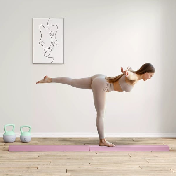 SPORTNOW Foldbar Balancebjælke 236 cm - Pink, Skridsikker, Gymnastiktræning, 3+ år, 80 kg Max Belastning