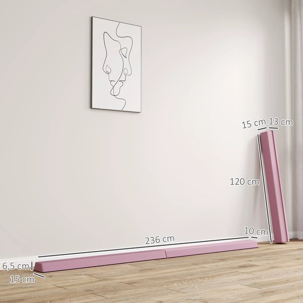 SPORTNOW Foldbar Balancebjælke 236 cm - Pink, Skridsikker, Gymnastiktræning, 3+ år, 80 kg Max Belastning