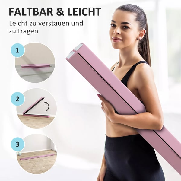 SPORTNOW Foldbar Balancebjælke 236 cm - Pink, Skridsikker, Gymnastiktræning, 3+ år, 80 kg Max Belastning
