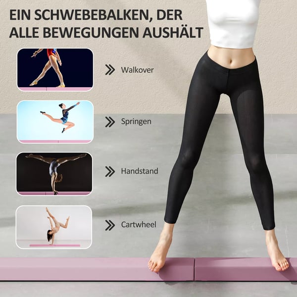 SPORTNOW Foldbar Balancebjælke 236 cm - Pink, Skridsikker, Gymnastiktræning, 3+ år, 80 kg Max Belastning