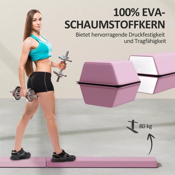 SPORTNOW Foldbar Balancebjælke 236 cm - Pink, Skridsikker, Gymnastiktræning, 3+ år, 80 kg Max Belastning