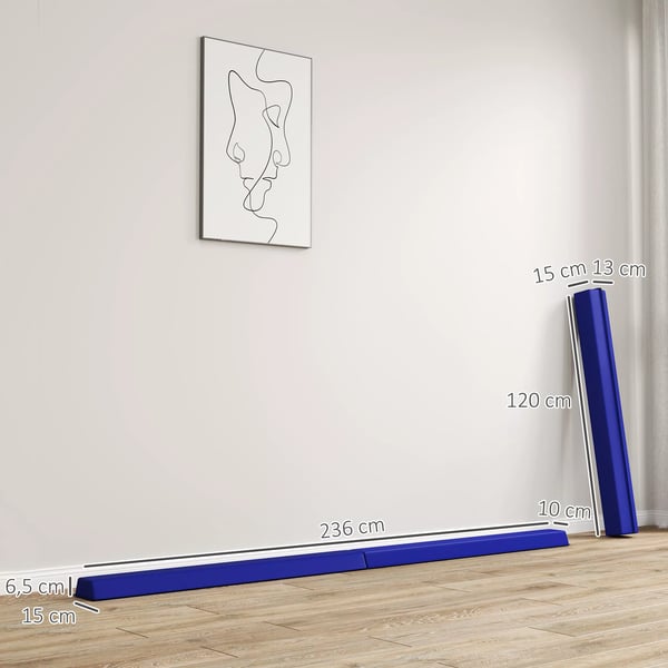 SPORTNOW Foldbar Balancebjælke 236 cm Blå - Børnegymnastik og Træning, Max 80 kg
